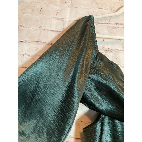 She + Sky Milkmaid Dress Womens Medium Forest Green Satin Dark Romantic Cutout - Picture 5 of 16